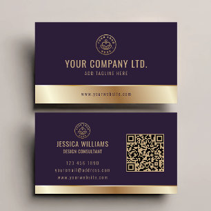 Anpassningsbar Logotyp Elegant Lila Guld QR-kod Visitkort