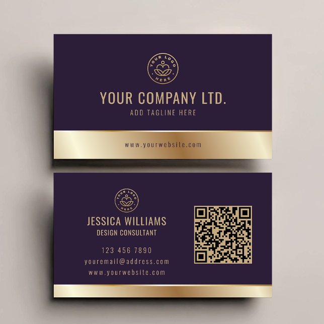 Anpassningsbar Logotyp Elegant Lila Guld QR-kod Visitkort (Skapare uppladdad)