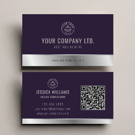 Anpassningsbar Logotyp Elegant Lila Silver QR-kod Visitkort