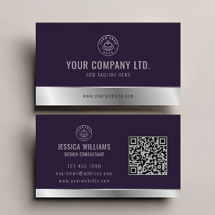 Anpassningsbar Logotyp Elegant Lila Silver QR-kod Visitkort