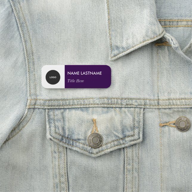 Anpassningsbar Logotyp Elegant Navy Lila White Mag Namnbricka (På plats)