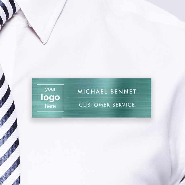 Anpassningsbar Logotyp Emerald Grönt Professionell Namnbricka (Custom Logo Emerald Green Professional Business Name Tag)