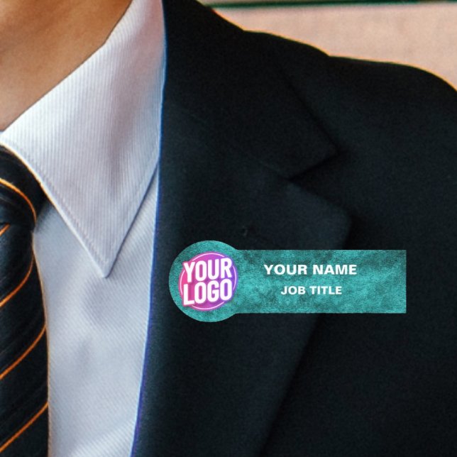 Anpassningsbar Logotyp Employee ID Faux Metallic M Namnbricka (Skapare uppladdad)