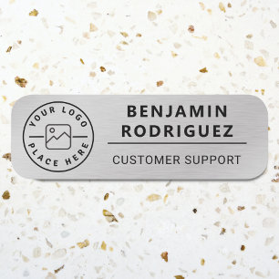 Anpassningsbar Logotyp Employee Magnetic Faux Silv Namnbricka