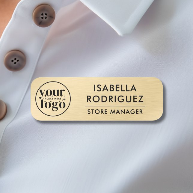 Anpassningsbar Logotyp Employee Magnetic Safety Pi Namnbricka (Custom Logo Employee Magnetic Safety Pin Faux Gold Name Tag)