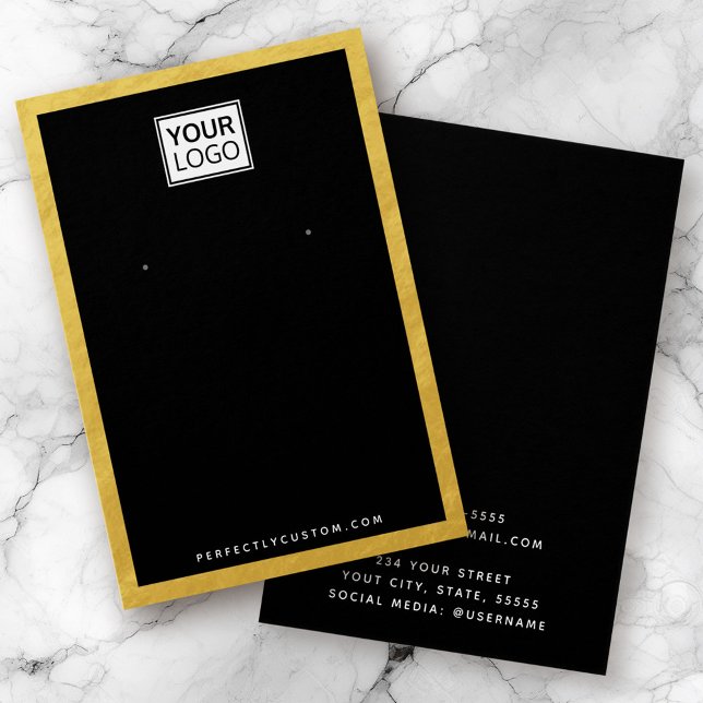 Anpassningsbar logotyp faux guld gräns örringskort visitkort (Skapare uppladdad)