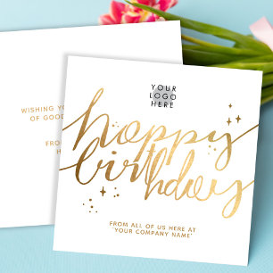 Anpassningsbar Logotyp Faux Guld Hand Script White Kort