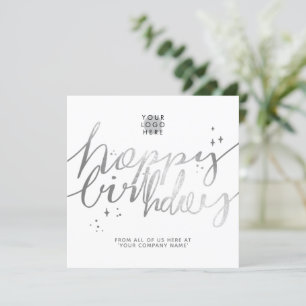 Anpassningsbar Logotyp Faux Silver Hand Script Whi Kort