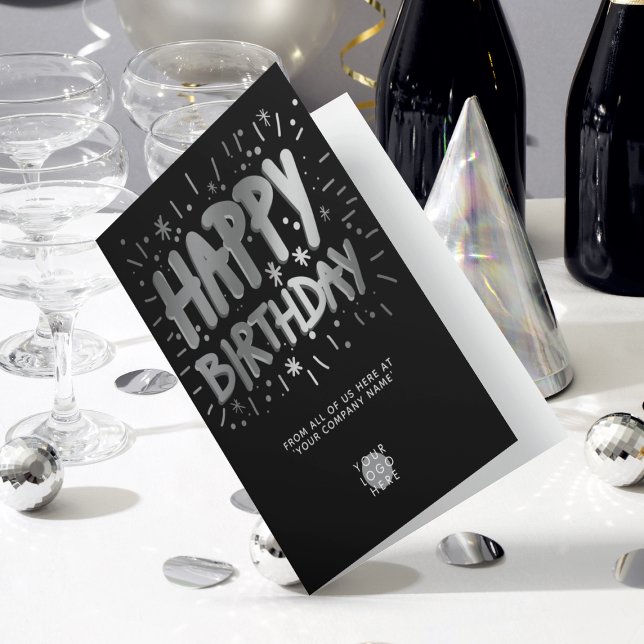 Anpassningsbar Logotyp Faux Silver Roligt Grattis  Kort (Skapare uppladdad)