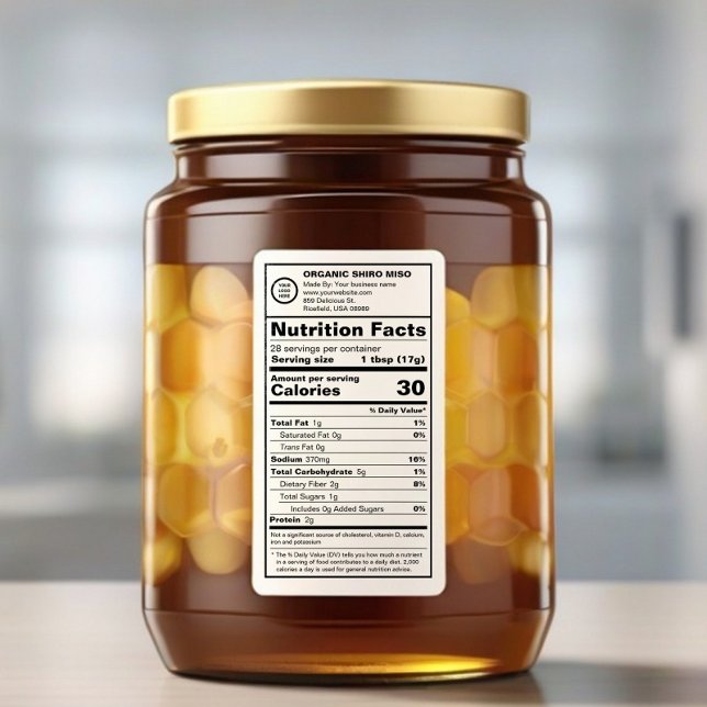 Anpassningsbar Logotyp FDA-kompatibel Näringsvärde Fraktsedel (Logo Branded Nutrition Facts Label on Honey Jar )