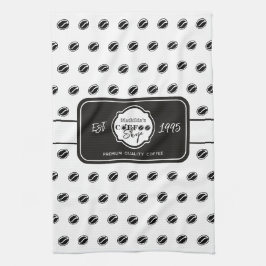 Anpassningsbar logotyp för kafé i B&W Kökshandduk
