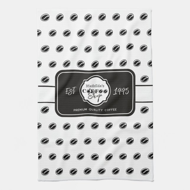 Anpassningsbar logotyp för kafé i B&W Kökshandduk (Vertikal)