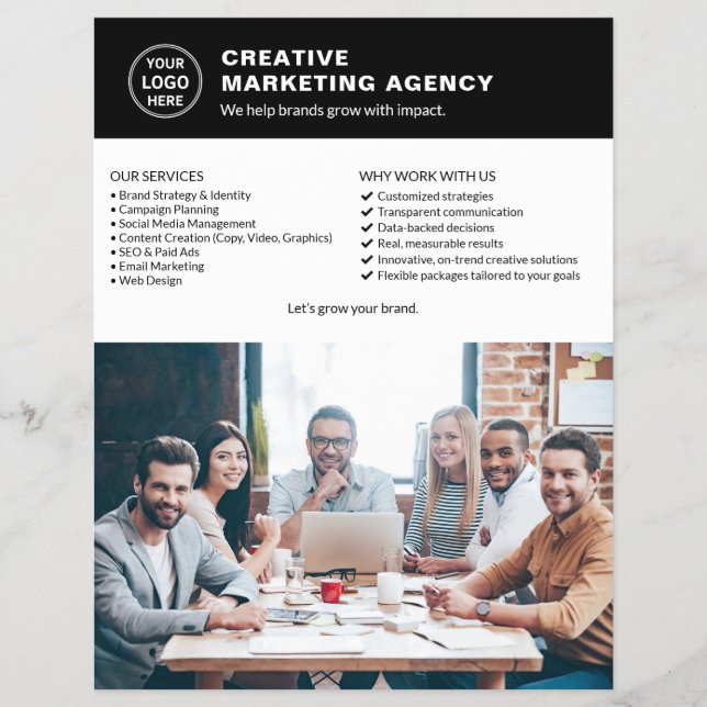 Anpassningsbar Logotyp Foto QR Marknadsföring Busi Reklamblad (Framsidan)