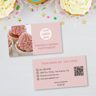 Anpassningsbar Logotyp Foto QR Rosa Bakery Visitkort