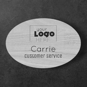 Anpassningsbar Logotyp Grått Woodgrain Employee Na Namnbricka