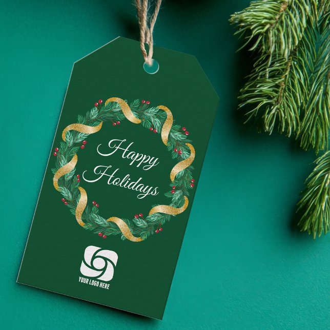 Anpassningsbar Logotyp - Grönt - Julkrans Presentetikett (Skapare uppladdad)