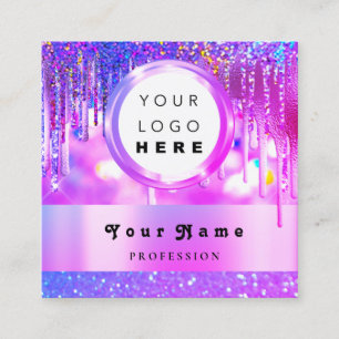 Anpassningsbar Logotyp Holographic Rosa Glitter Dr Fyrkantigt Visitkort