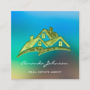 Anpassningsbar Logotyp House Real Gods Agent Blue- Fyrkantigt Visitkort