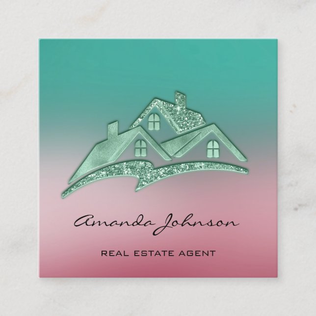 Anpassningsbar Logotyp House Real Gods Agent Home  Fyrkantigt Visitkort (Framsida)