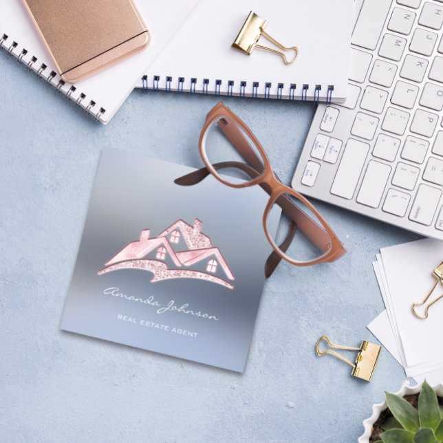 Anpassningsbar Logotyp House Real Gods Agent Home  Fyrkantigt Visitkort (Custom Logo House Real Estate Agent Home Pink VIP Square Business Card)