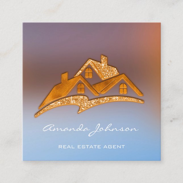 Anpassningsbar Logotyp House Real Gods Agent Home  Fyrkantigt Visitkort (Framsida)