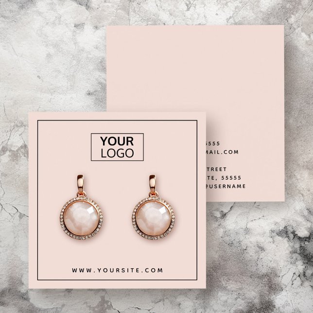 Anpassningsbar logotyp lätt  rosa intjänar visning fyrkantigt visitkort (Custom logo light blush pink earring display card)