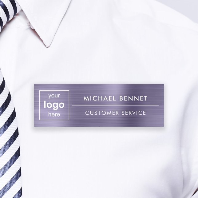 Anpassningsbar Logotyp Lila Professionell Business Namnbricka (Custom Logo Purple Professional Business Name Tag)
