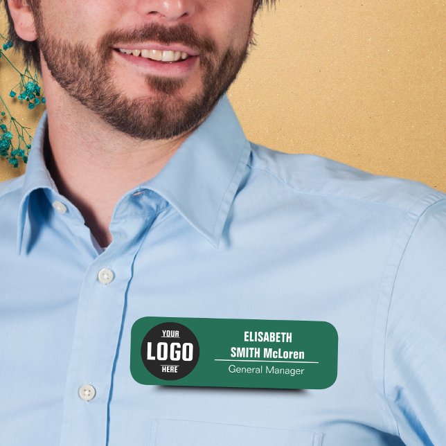 Anpassningsbar Logotyp Magnetic Namn bricka - Faux Namnbricka (Custom Logo Magnetic Name Tag - Faux Green Design)