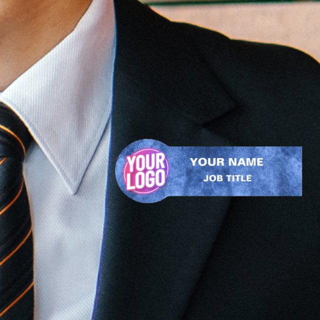 Anpassningsbar Logotyp medarbetare Mat Blue Metall Namnbricka (Skapare uppladdad)