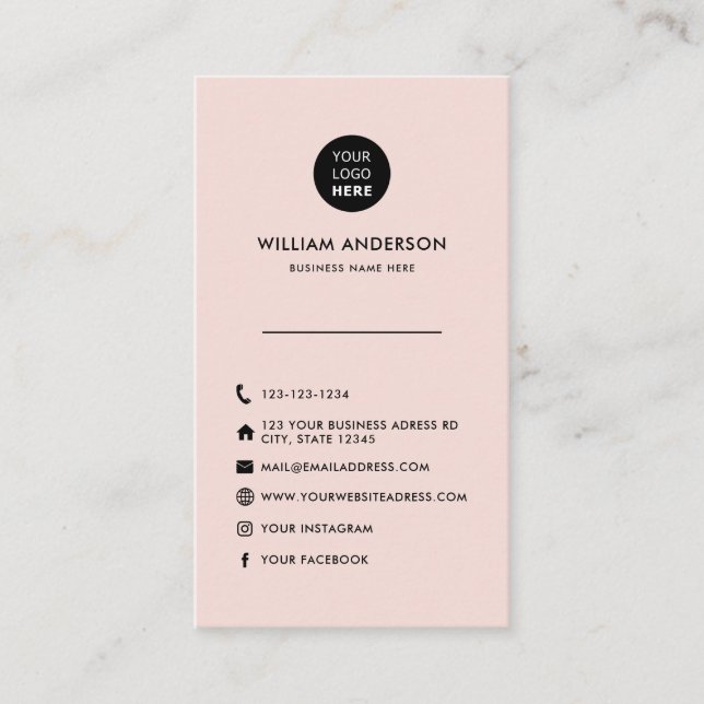 Anpassningsbar Logotyp Minimal  Rosa Social Media Visitkort (Framsida)