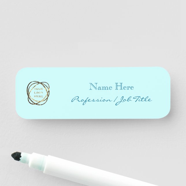 Anpassningsbar Logotyp Modern Elegant Aqua Turcos Namnbricka (På plats)