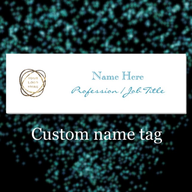 Anpassningsbar Logotyp Modern Elegant Aqua Turcos  Namnbricka (Elegant aqua and white custom name tag. Modern script. Add business logo, name and profession.
)