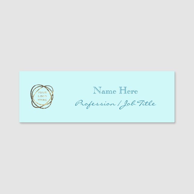 Anpassningsbar Logotyp Modern Elegant Aqua Turcos Namnbricka (Framsida)