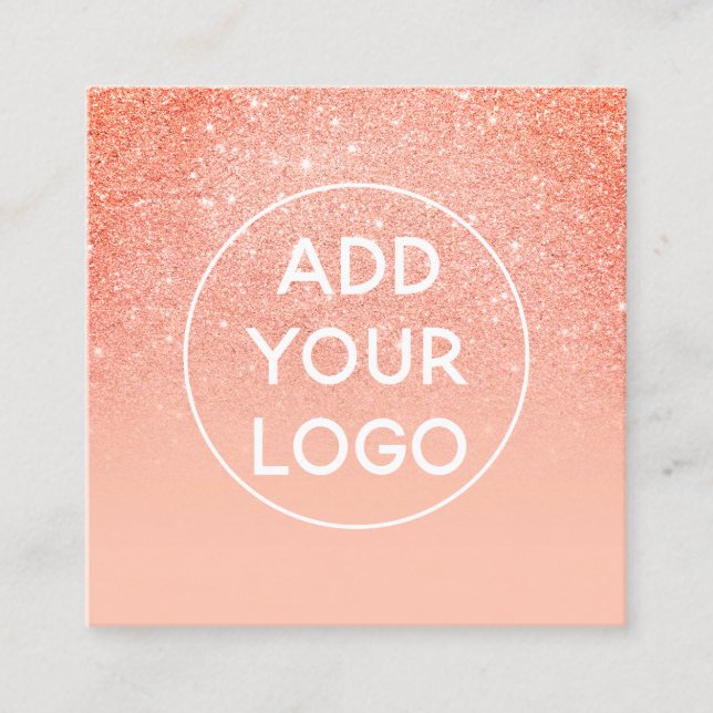 Anpassningsbar logotyp - modernt korall glitter or fyrkantigt visitkort (Framsida)