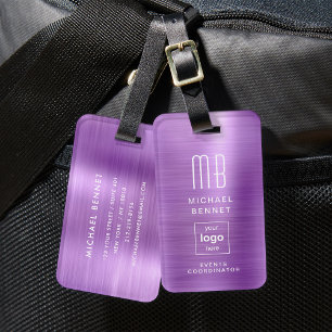 Anpassningsbar Logotyp Monogram Lila Brushed Metal Bagagebricka
