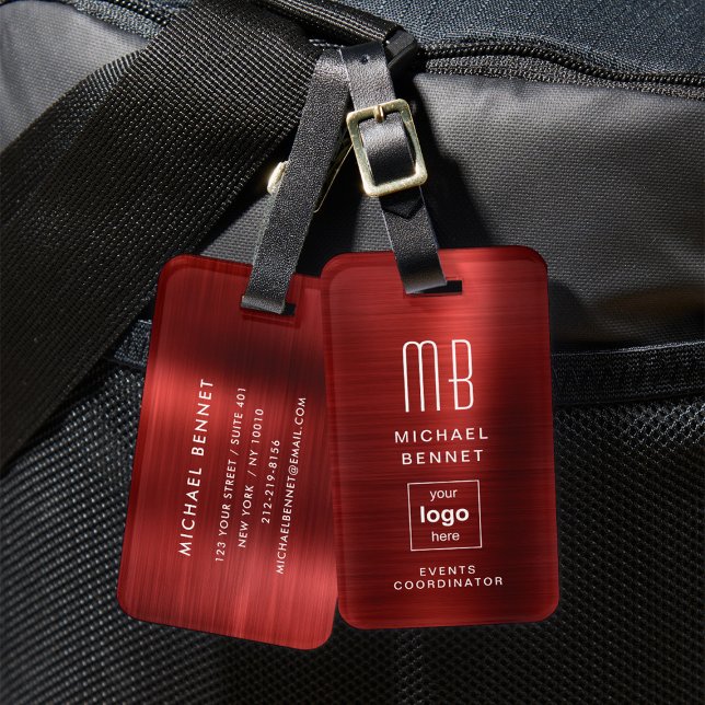 Anpassningsbar Logotyp Monogrammed Red Brushed Met Bagagebricka (Custom Logo Monogram Purple Brushed Metal Luggage Tag)