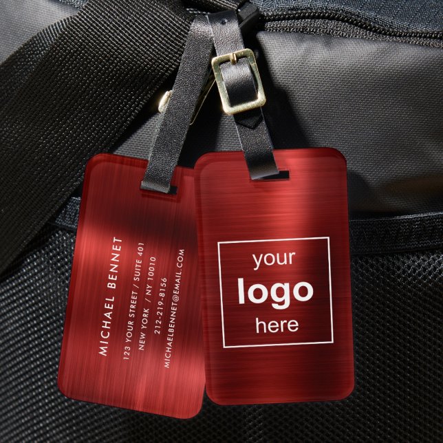 Anpassningsbar Logotyp Monogrammed Red Brushed Met Bagagebricka (Custom Logo Monogrammed Red Brushed Metal Luggage Tag)