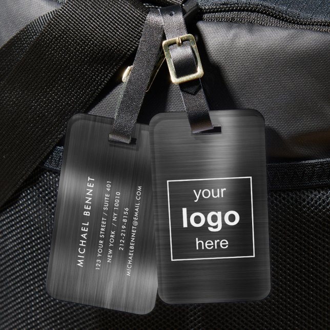 Anpassningsbar Logotyp Monogrammed svart  Bagagebricka (Custom Logo Monogrammed Black Luggage Tag)