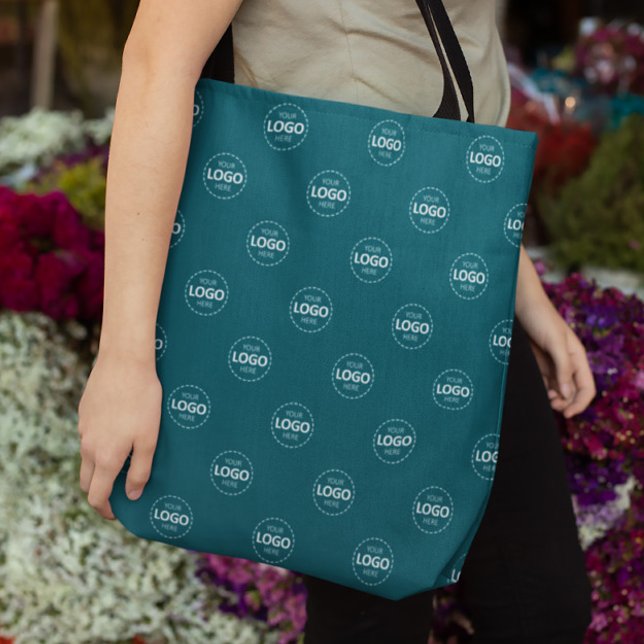 Anpassningsbar Logotyp Mönster Teal Promoting Tote Tygkasse (Skapare uppladdad)