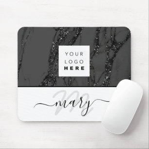 Anpassningsbar Logotyp Namn Monogram Marble Black  Musmatta