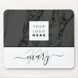 Anpassningsbar Logotyp Namn Monogram Marble Black Musmatta