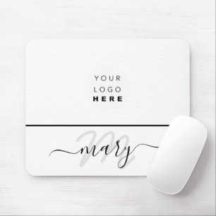 Anpassningsbar Logotyp Namn Monogram Minimal Svart Musmatta