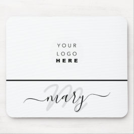 Anpassningsbar Logotyp Namn Monogram Minimal Svart Musmatta