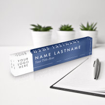 Anpassningsbar Logotyp Navy Blue White Desk Name p