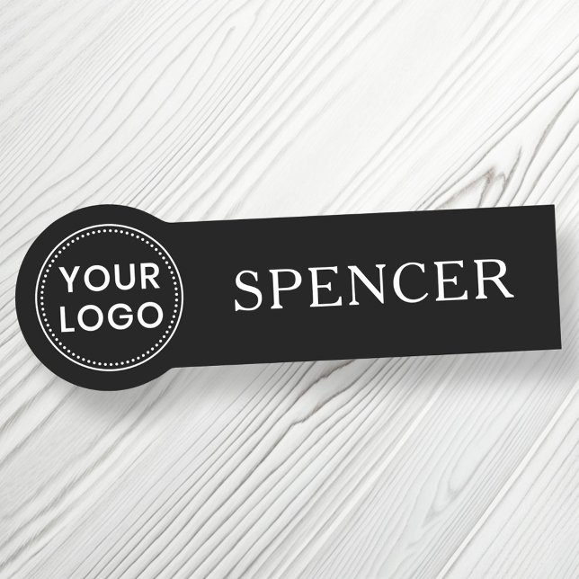 Anpassningsbar logotyp och namn, svart medarbetare namnbricka (Skapare uppladdad)