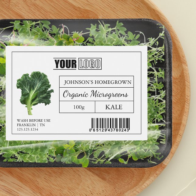 Anpassningsbar Logotyp och streckkod Kale Microgre Mat Etiketter (Skapare uppladdad)