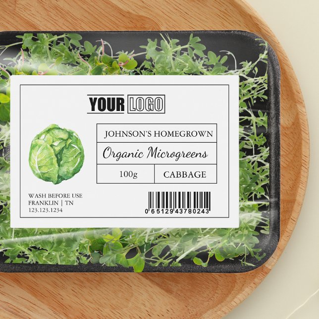 Anpassningsbar Logotyp och streckkodskål Microgree Mat Etiketter (Skapare uppladdad)