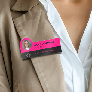 Anpassningsbar Logotyp Photo ID Title Bright Rosa Namnbricka