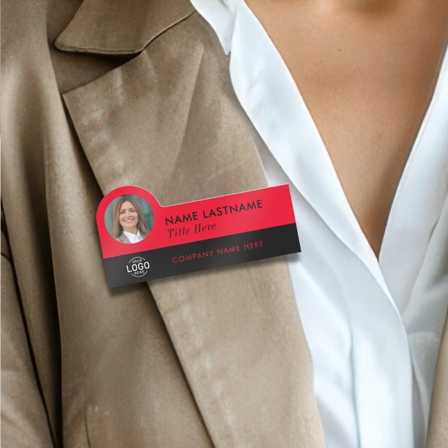 Anpassningsbar Logotyp Photo ID Title Red Black Em Namnbricka (Skapare uppladdad)
