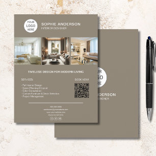Anpassningsbar Logotyp Photo QR Taupe Professionel Reklamblad
